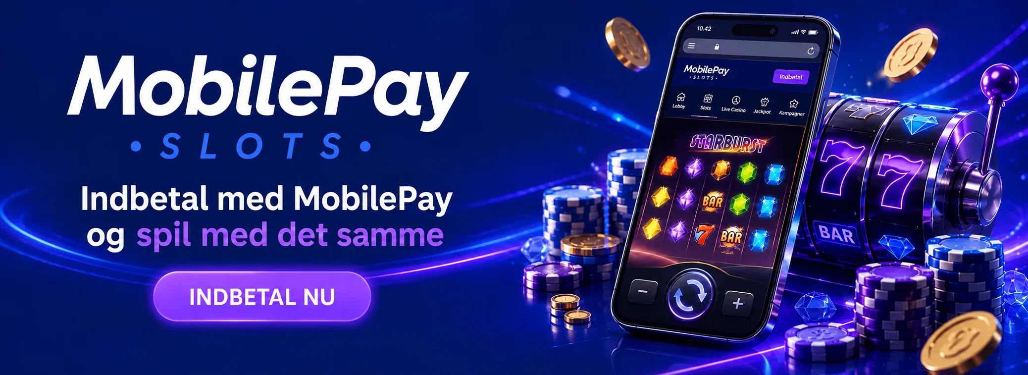 MobilePay Slots velkomstbonus på 11.000 kr og 250 free spins med MobilePay-indbetaling